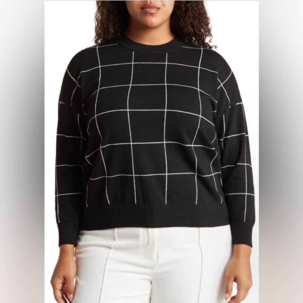 T Tahari Black and White Grid Sweater Women’s Size 1x - Picture 7 of 10